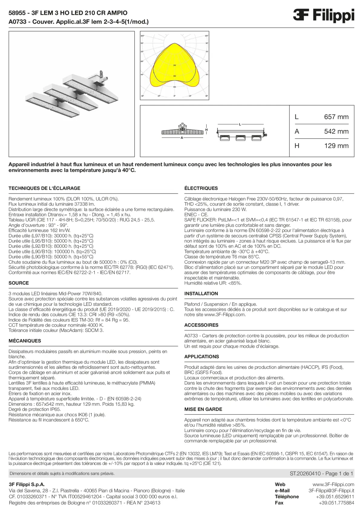 58955+A0733 - 3F LEM 3 HO LED 210 CR AMPIO + FOOD - Datasheet - fr
