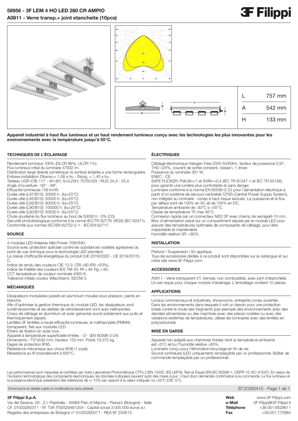 58956+A0811 - 3F LEM 4 HO LED 280 CR AMPIO + VT - Datasheet - fr