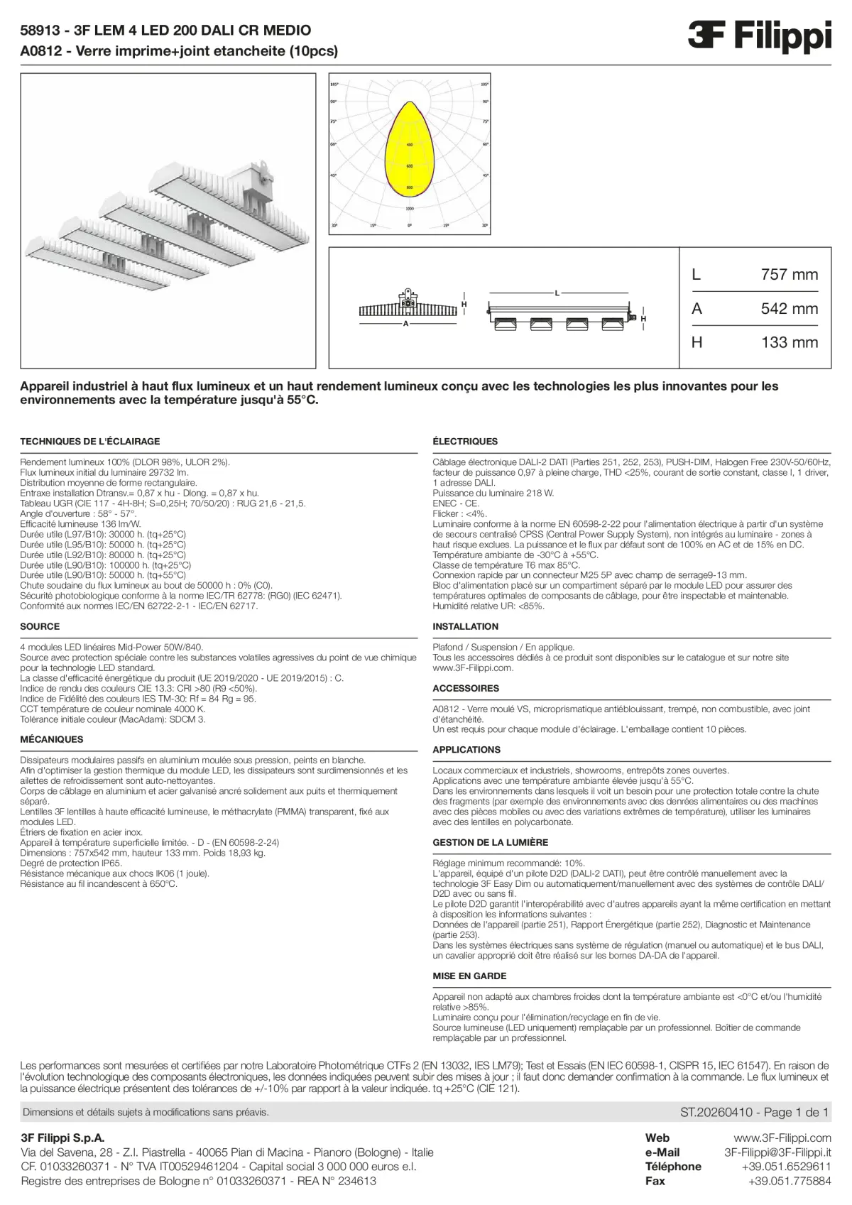 58913+A0812 - 3F LEM 4 LED 200 DALI CR MEDIO + VS - Datasheet - fr