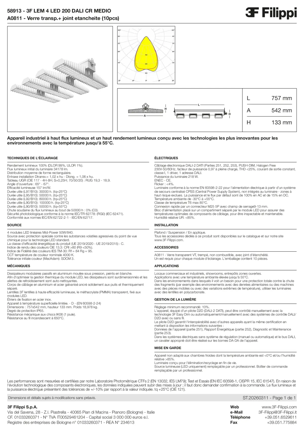 58913+A0811 - 3F LEM 4 LED 200 DALI CR MEDIO + VT - Datasheet - fr
