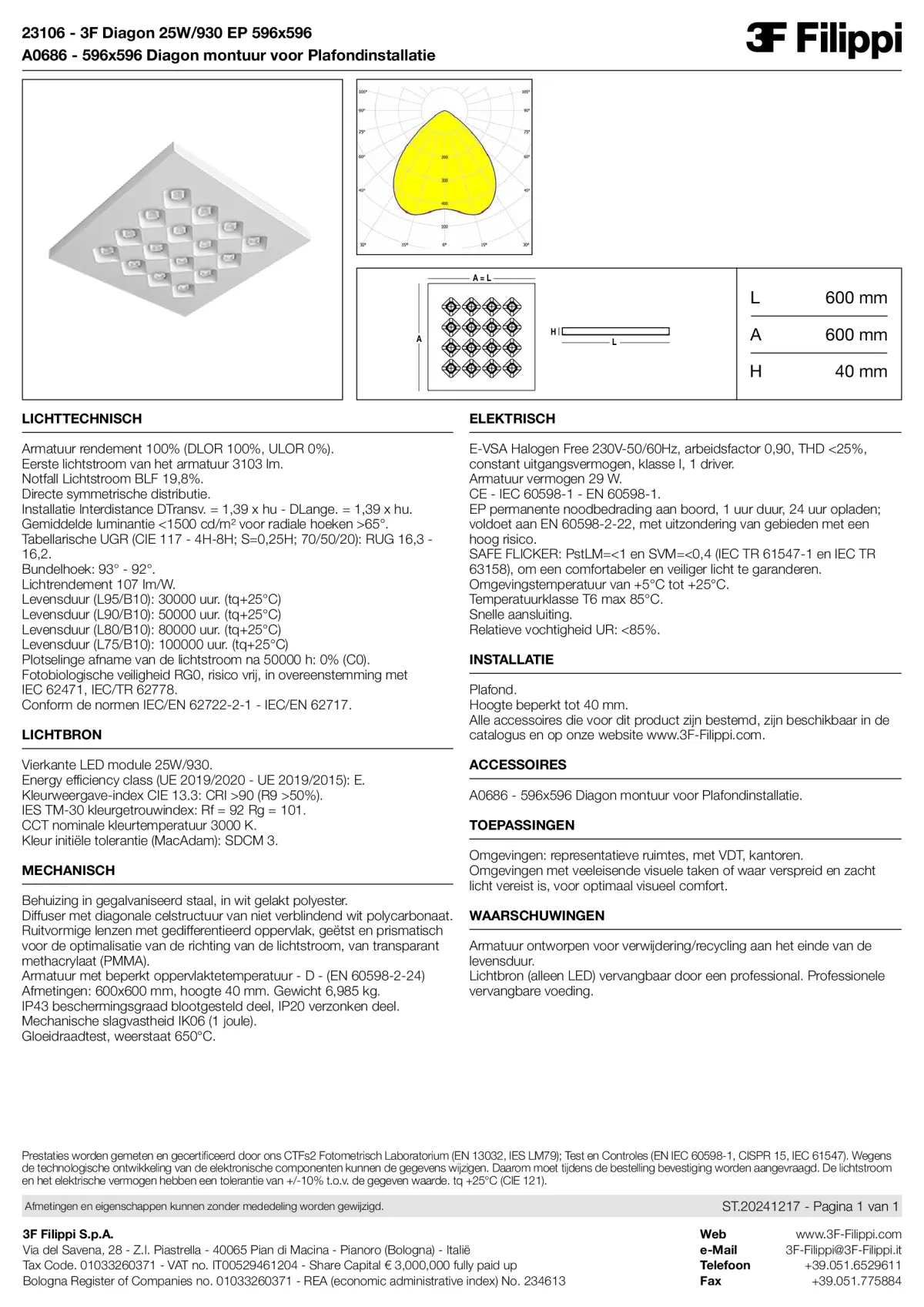 23106+A0686 - 3F Diagon 25W-930 EP 596x596 + Corn.plaf. - Datasheet - nl