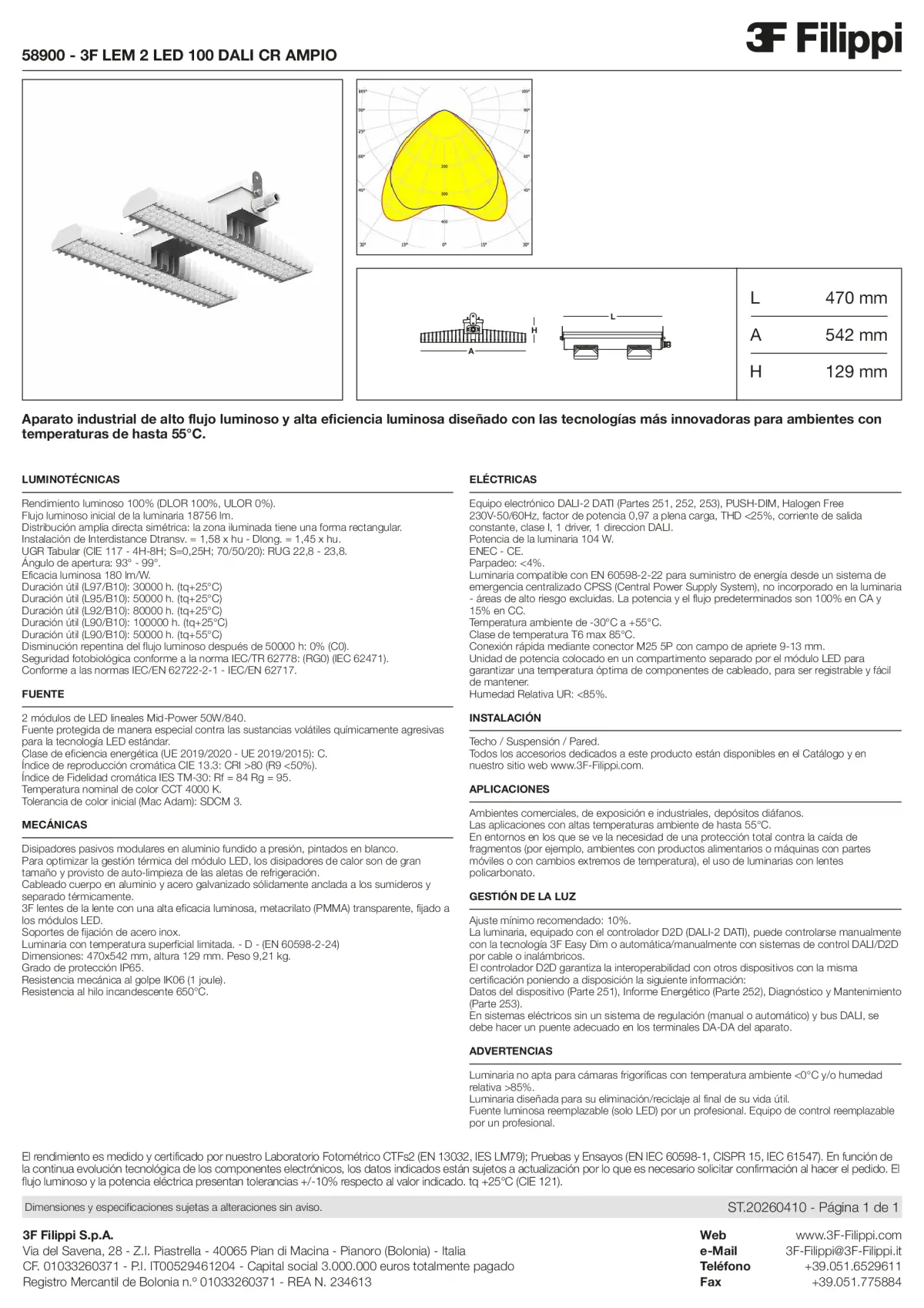 58900 - 3F LEM 2 LED 100 DALI CR AMPIO - Datasheet - es