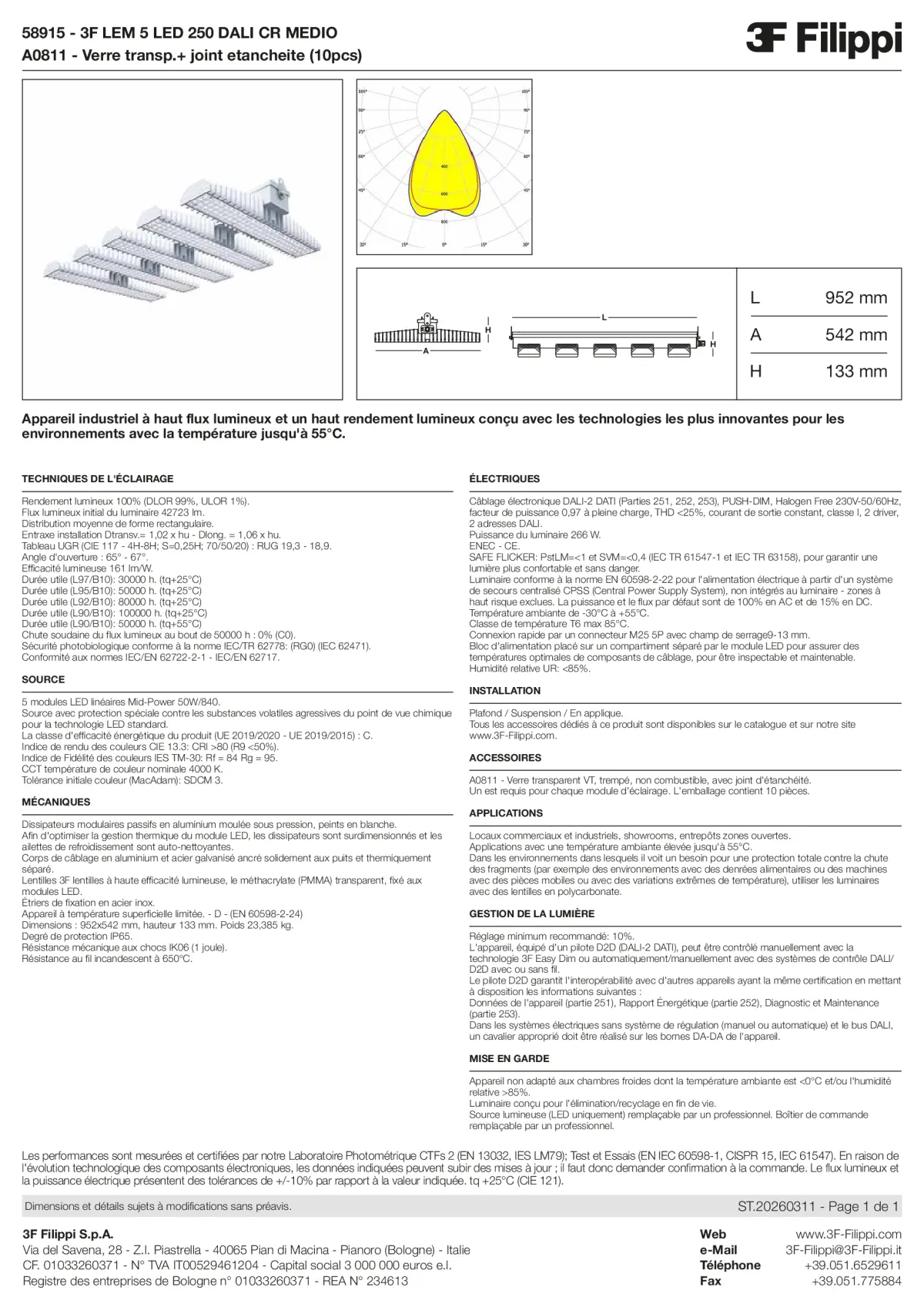 58915+A0811 - 3F LEM 5 LED 250 DALI CR MEDIO + VT - Datasheet - fr
