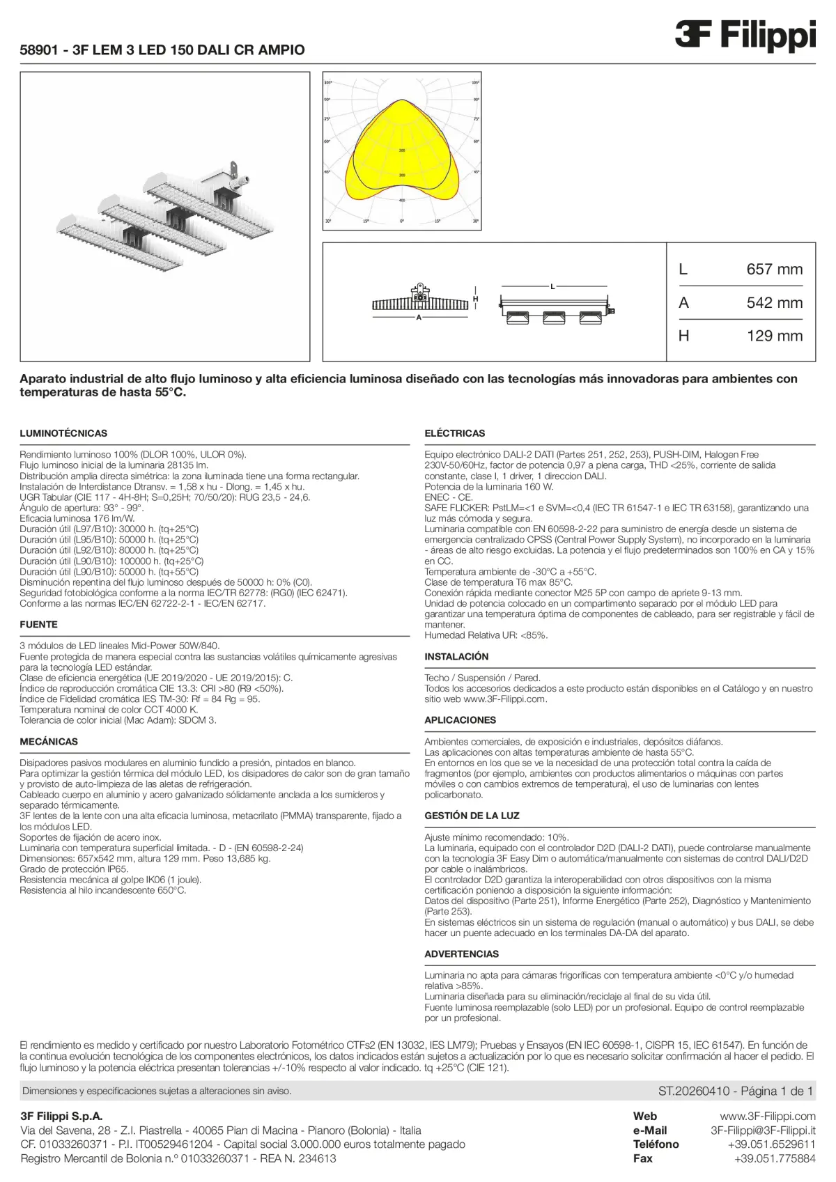 58901 - 3F LEM 3 LED 150 DALI CR AMPIO - Datasheet - es