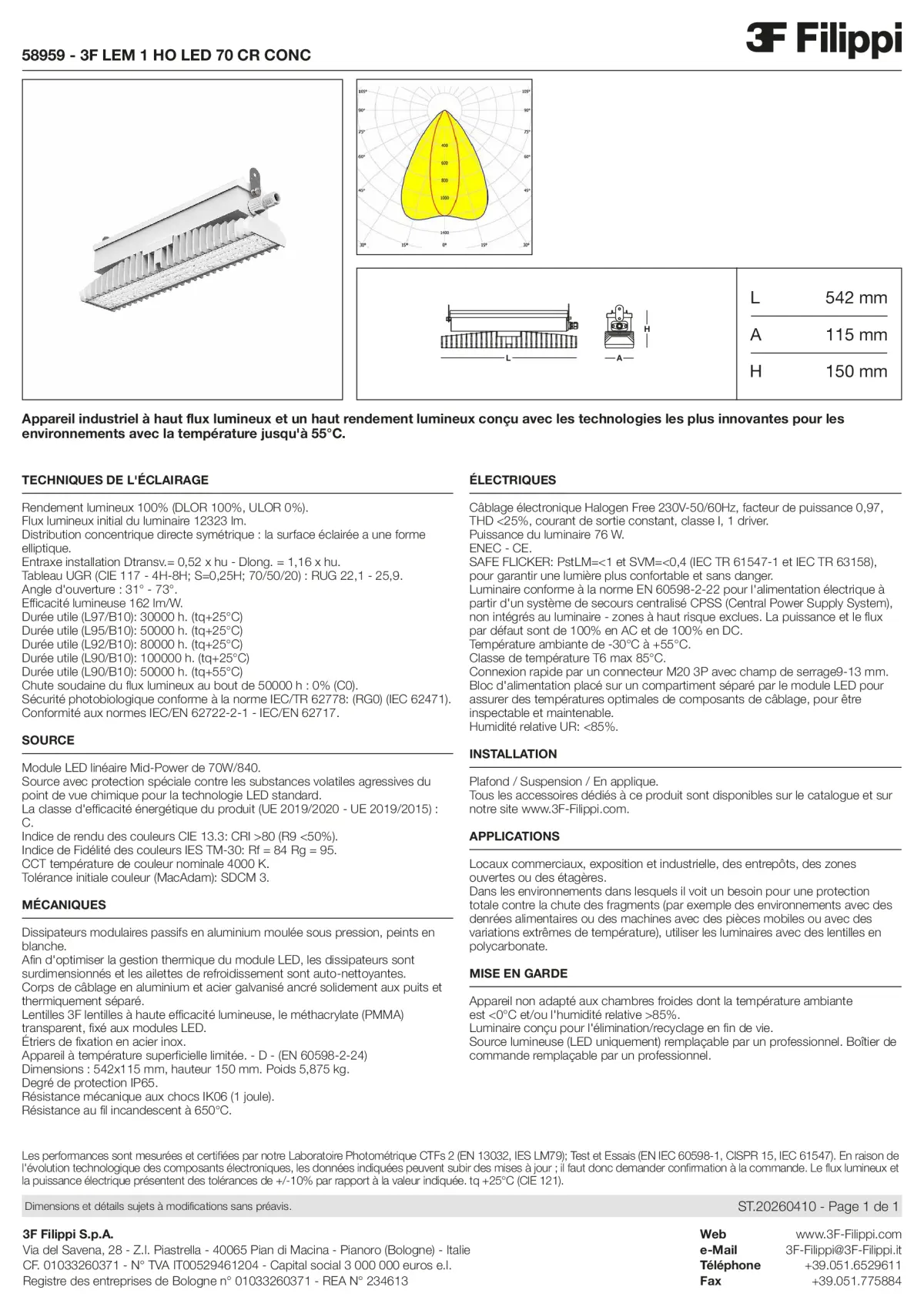 58959 - 3F LEM 1 HO LED 70 CR CONC - Datasheet - fr