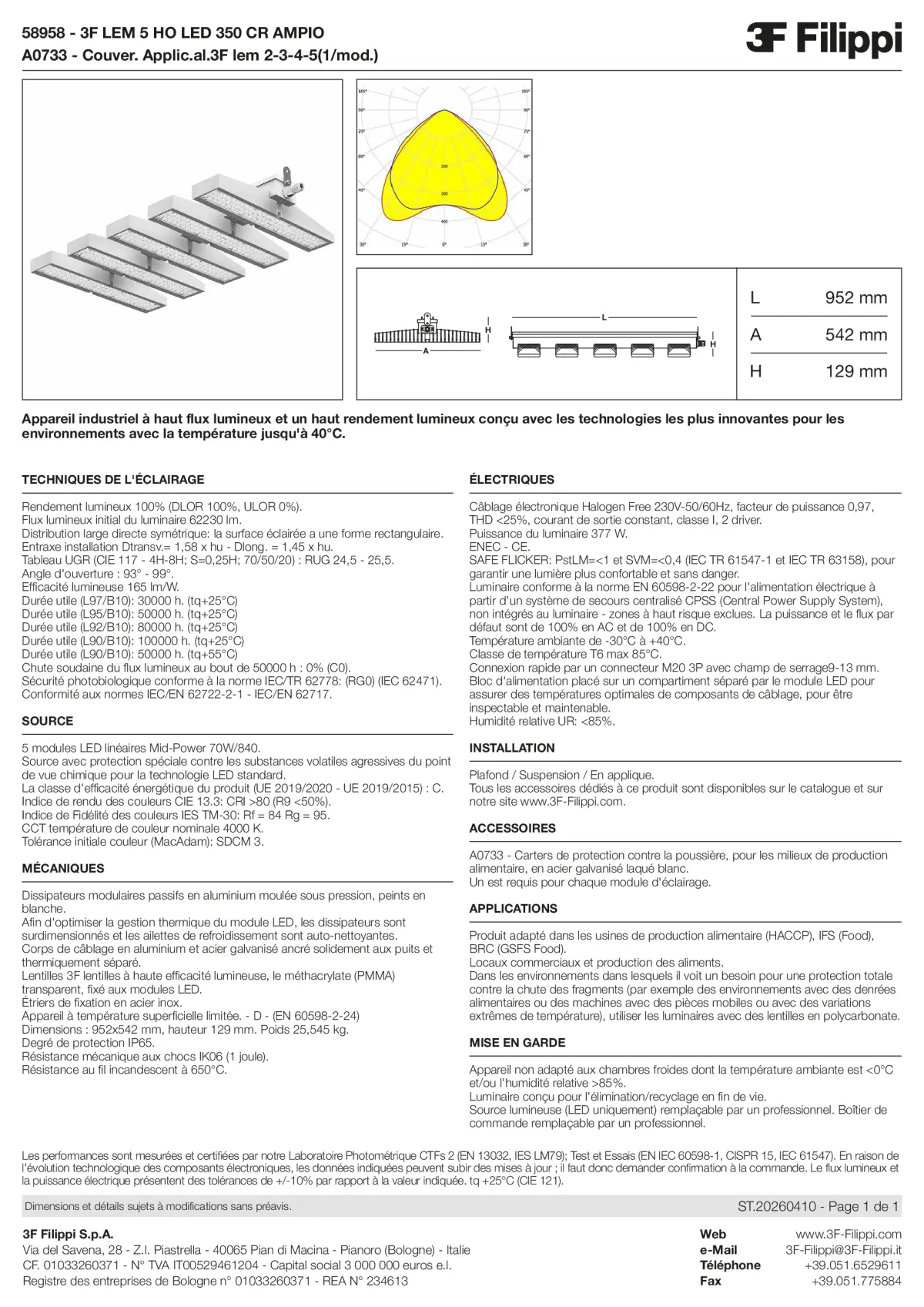 58958+A0733 - 3F LEM 5 HO LED 350 CR AMPIO + FOOD - Datasheet - fr