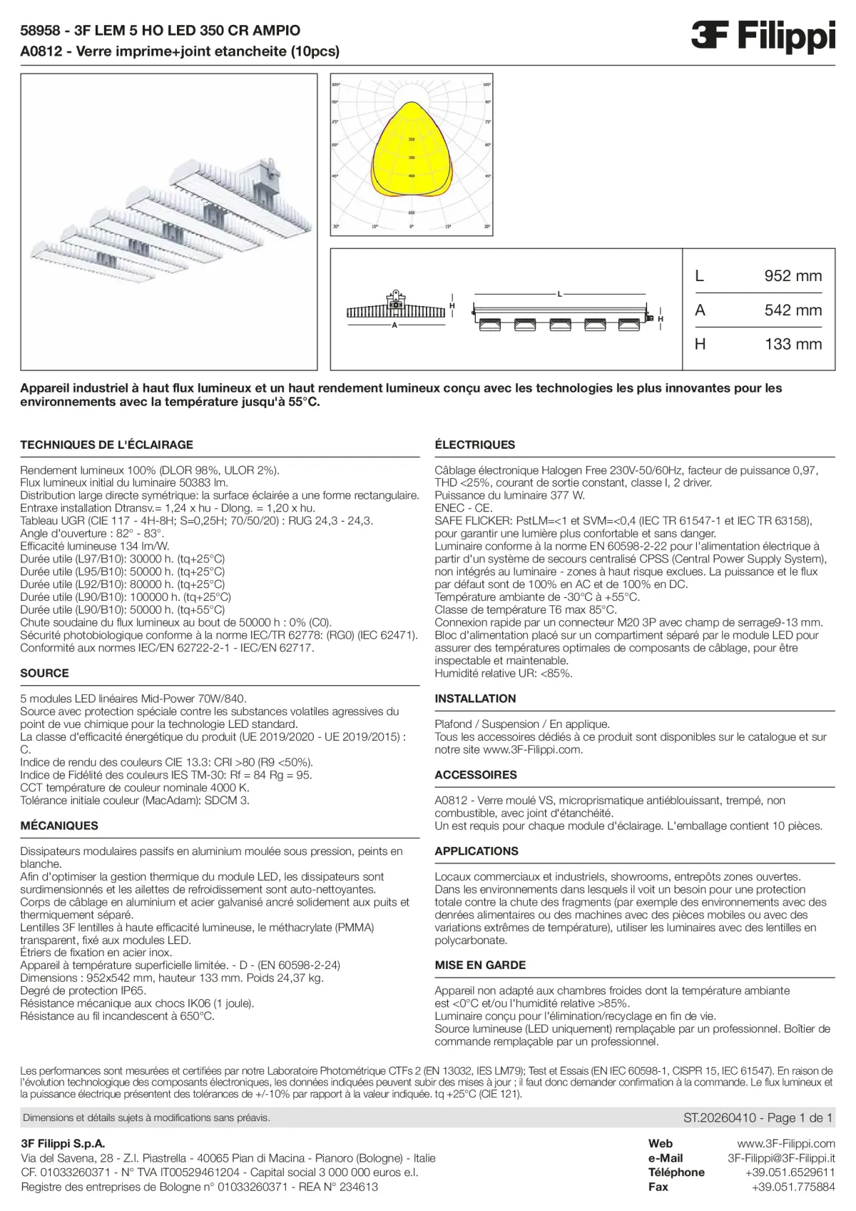 58958+A0812 - 3F LEM 5 HO LED 350 CR AMPIO + VS - Datasheet - fr