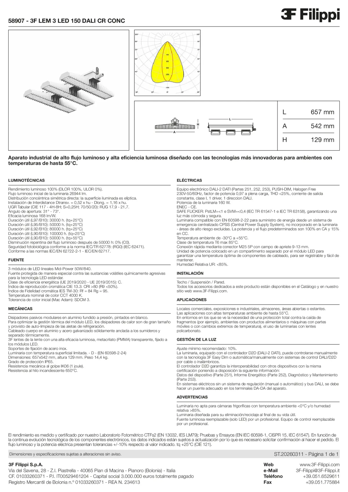 58907 - 3F LEM 3 LED 150 DALI CR CONC - Datasheet - es