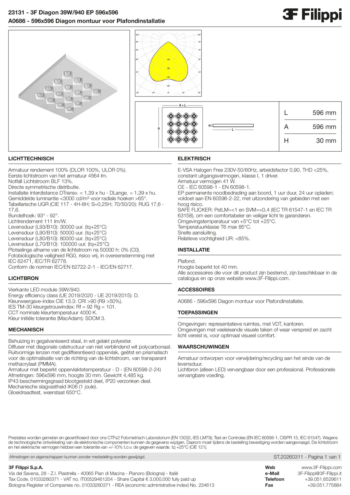23131+A0686 - 3F Diagon 39W-940 EP 596x596 + Corn.plaf. - Datasheet - nl