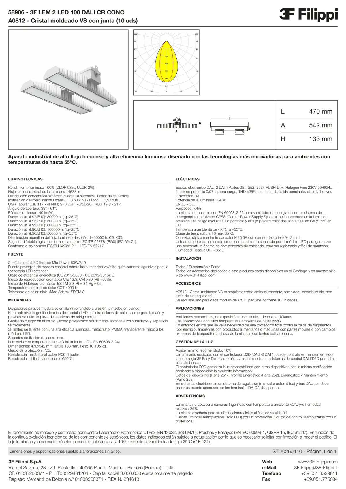 58906+A0812 - 3F LEM 2 LED 100 DALI CR CONC + VS - Datasheet - es