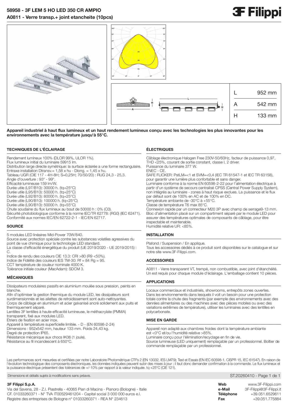 58958+A0811 - 3F LEM 5 HO LED 350 CR AMPIO + VT - Datasheet - fr