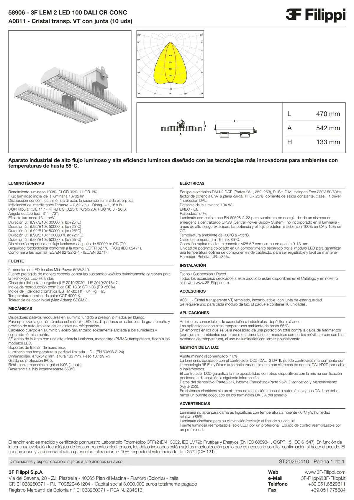 58906+A0811 - 3F LEM 2 LED 100 DALI CR CONC + VT - Datasheet - es