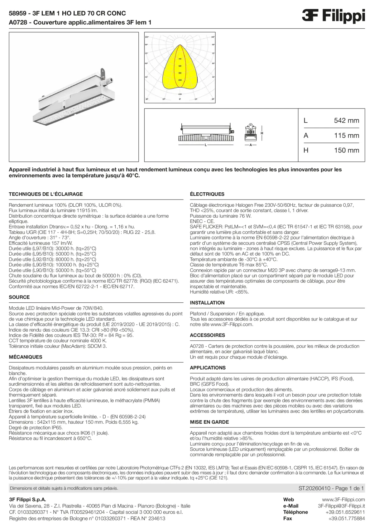 58959+A0728 - 3F LEM 1 HO LED 70 CR CONC + FOOD - Datasheet - fr