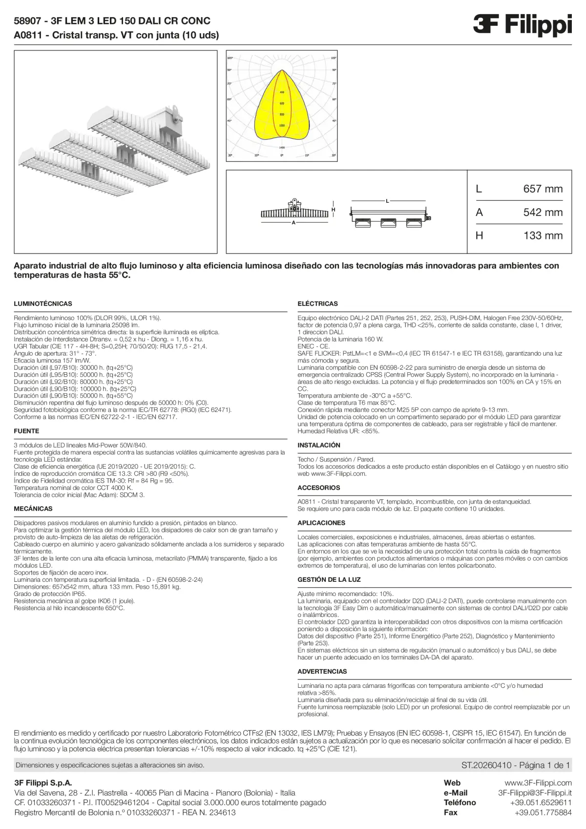 58907+A0811 - 3F LEM 3 LED 150 DALI CR CONC + VT - Datasheet - es