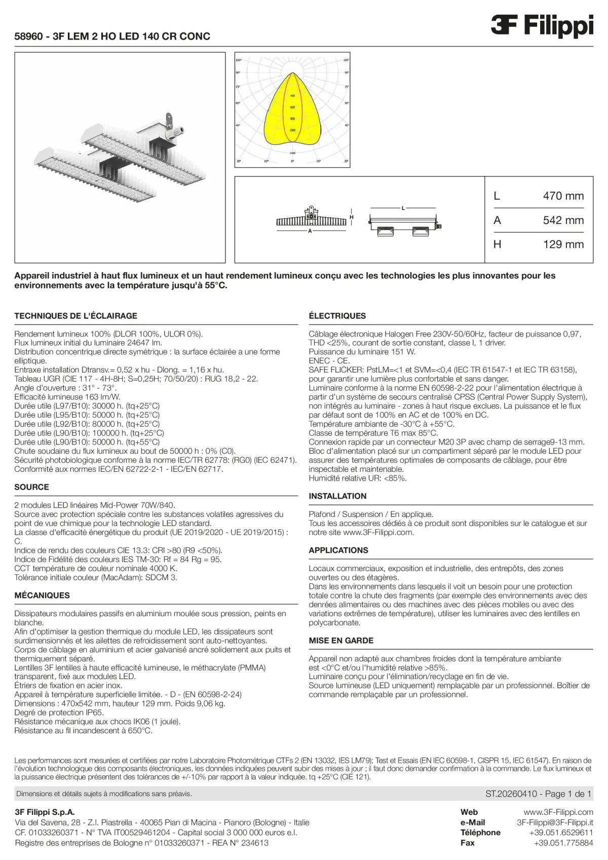 58960 - 3F LEM 2 HO LED 140 CR CONC - Datasheet - fr