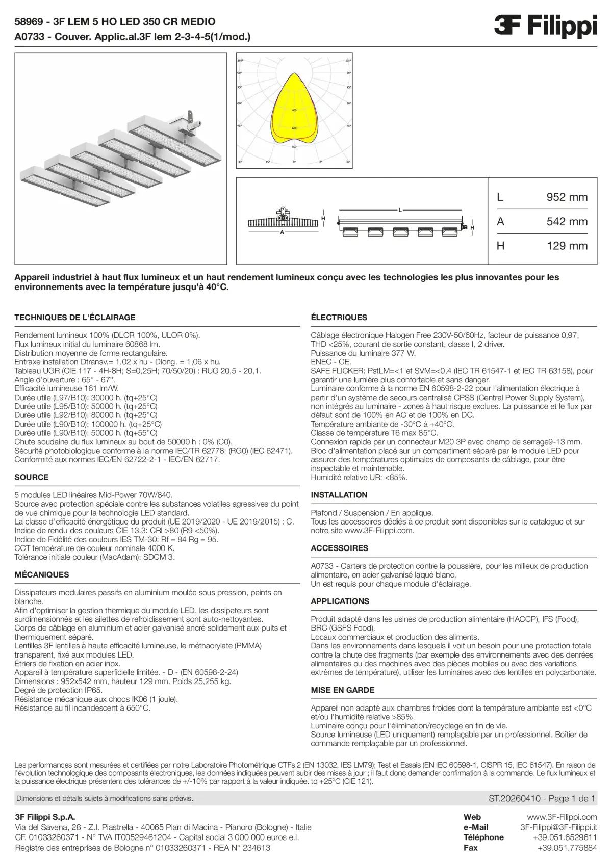 58969+A0733 - 3F LEM 5 HO LED 350 CR MEDIO + FOOD - Datasheet - fr