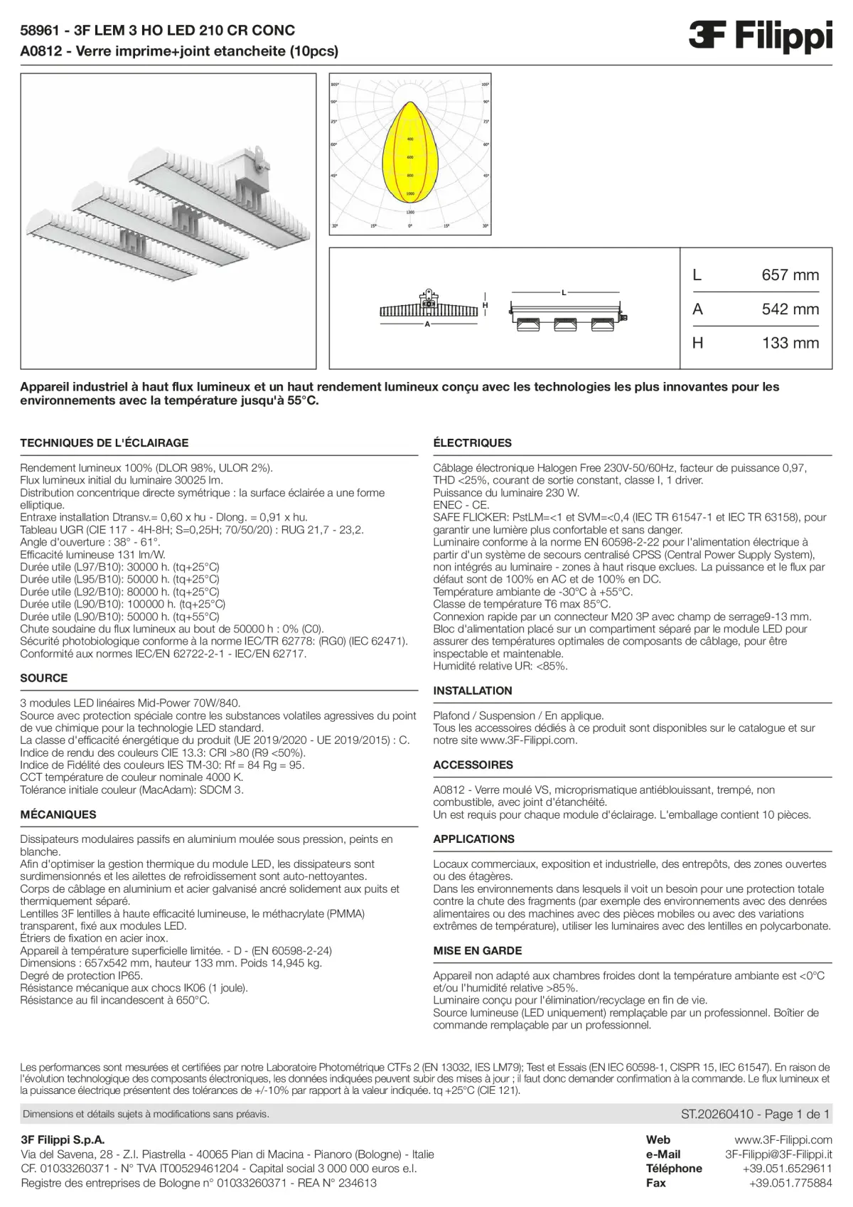 58961+A0812 - 3F LEM 3 HO LED 210 CR CONC + VS - Datasheet - fr