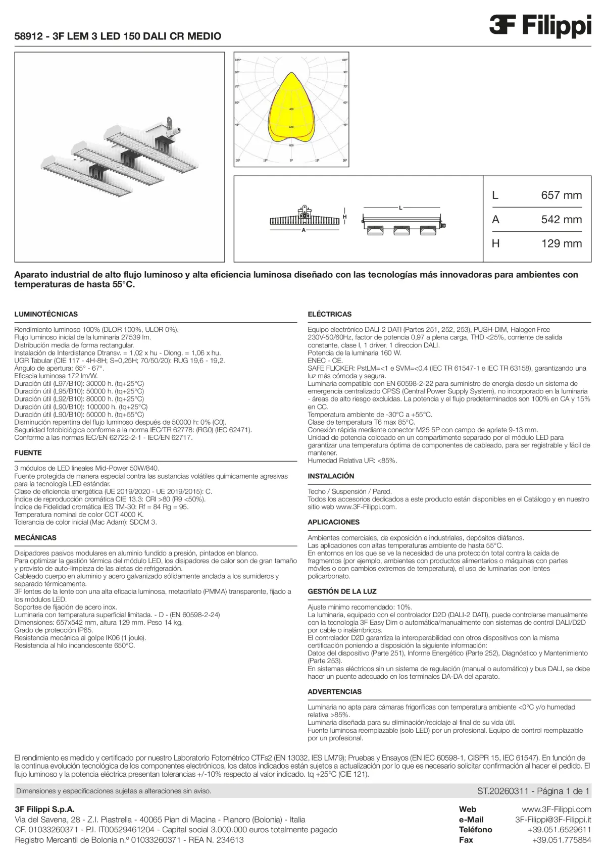 58912 - 3F LEM 3 LED 150 DALI CR MEDIO - Datasheet - es