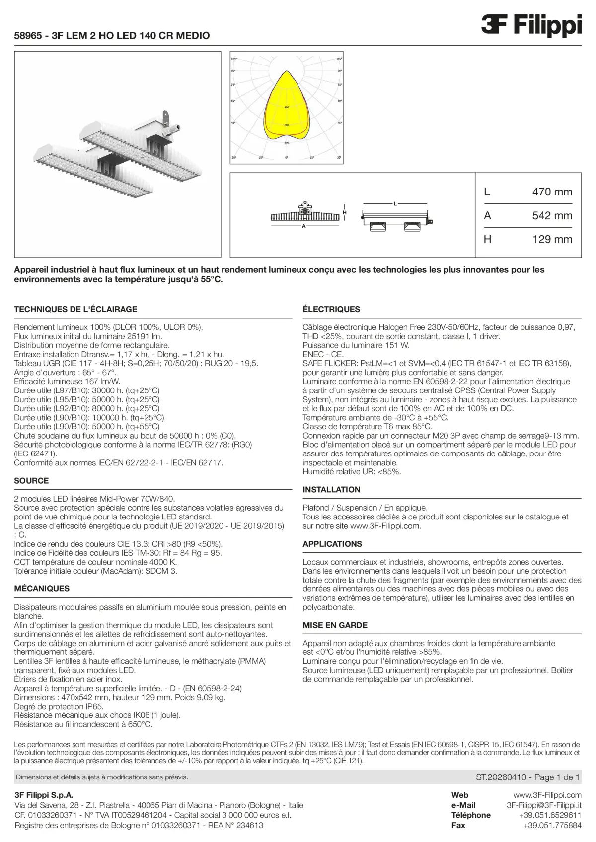58965 - 3F LEM 2 HO LED 140 CR MEDIO - Datasheet - fr