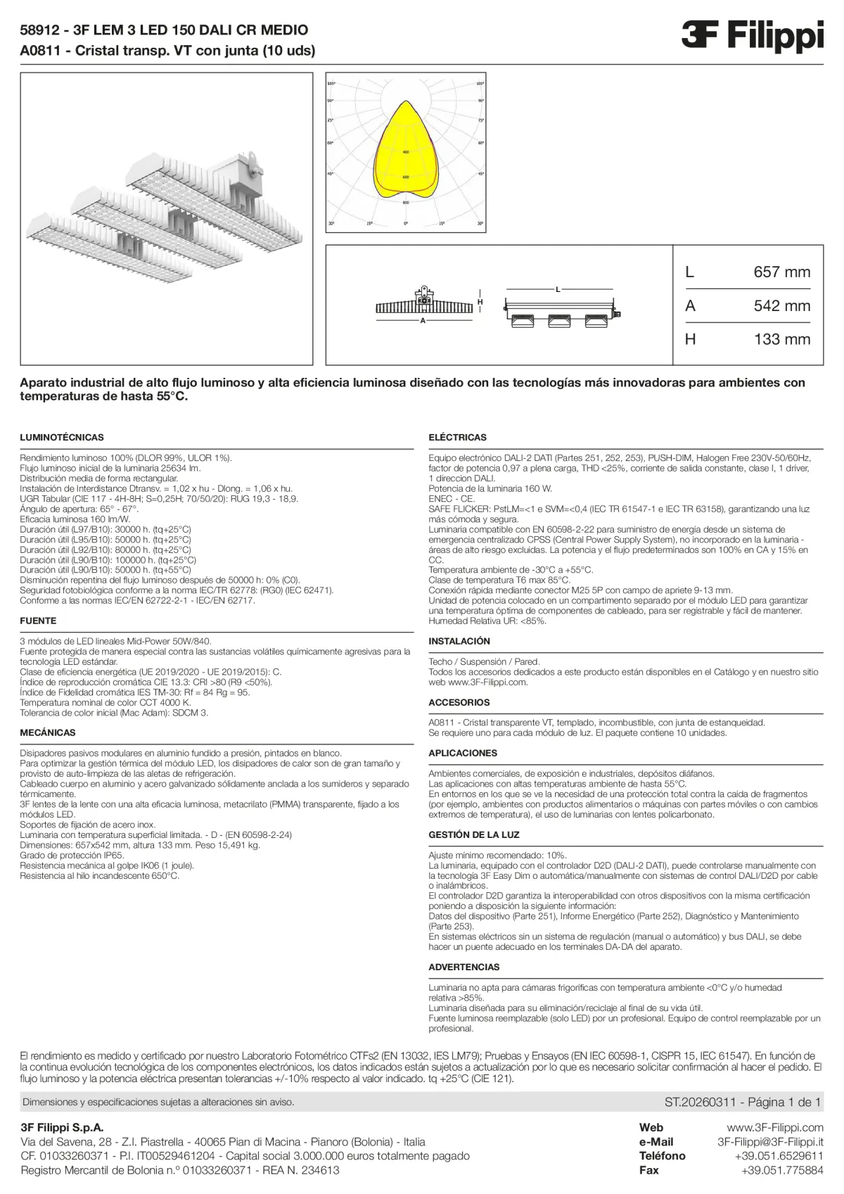 58912+A0811 - 3F LEM 3 LED 150 DALI CR MEDIO + VT - Datasheet - es