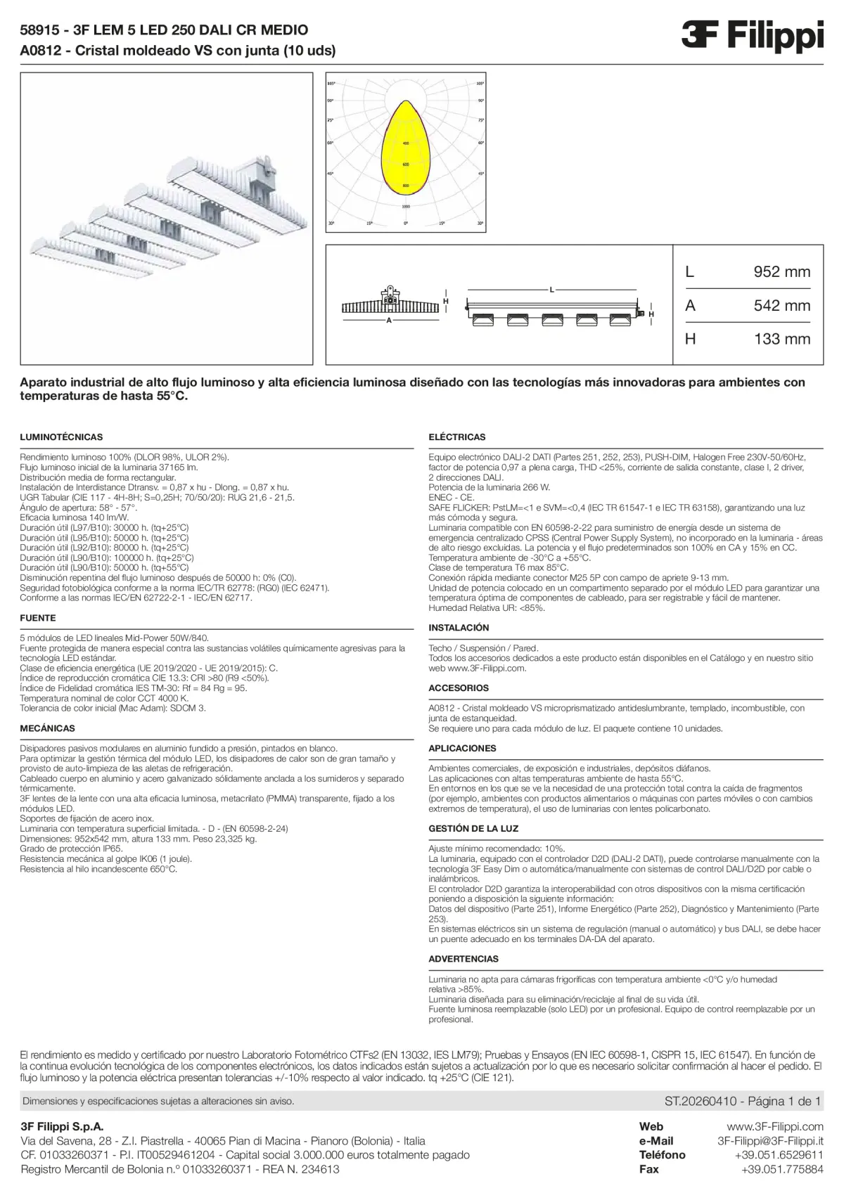 58915+A0812 - 3F LEM 5 LED 250 DALI CR MEDIO + VS - Datasheet - es