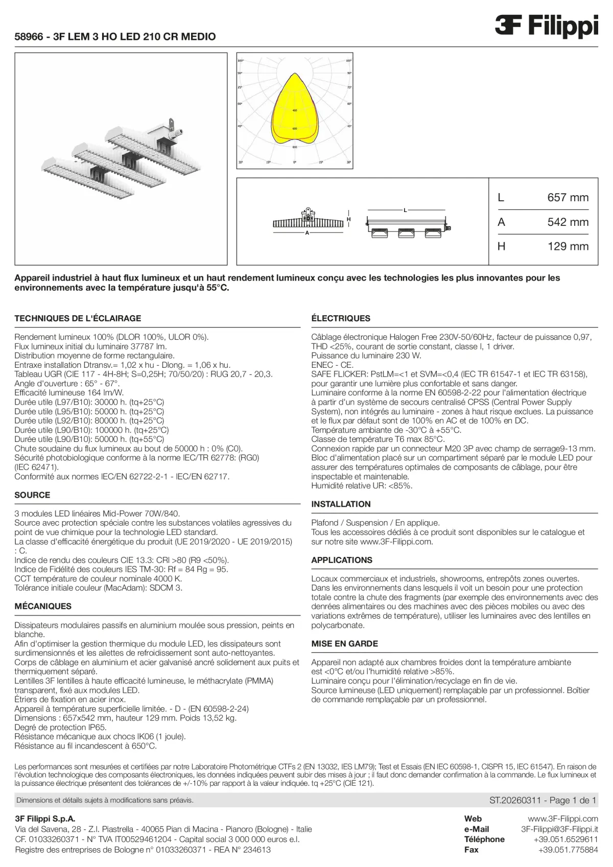 58966 - 3F LEM 3 HO LED 210 CR MEDIO - Datasheet - fr