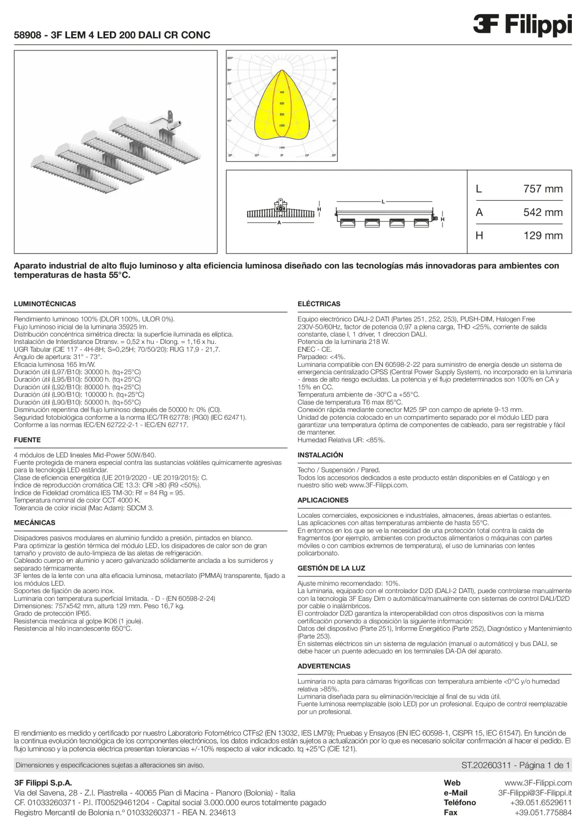 58908 - 3F LEM 4 LED 200 DALI CR CONC - Datasheet - es