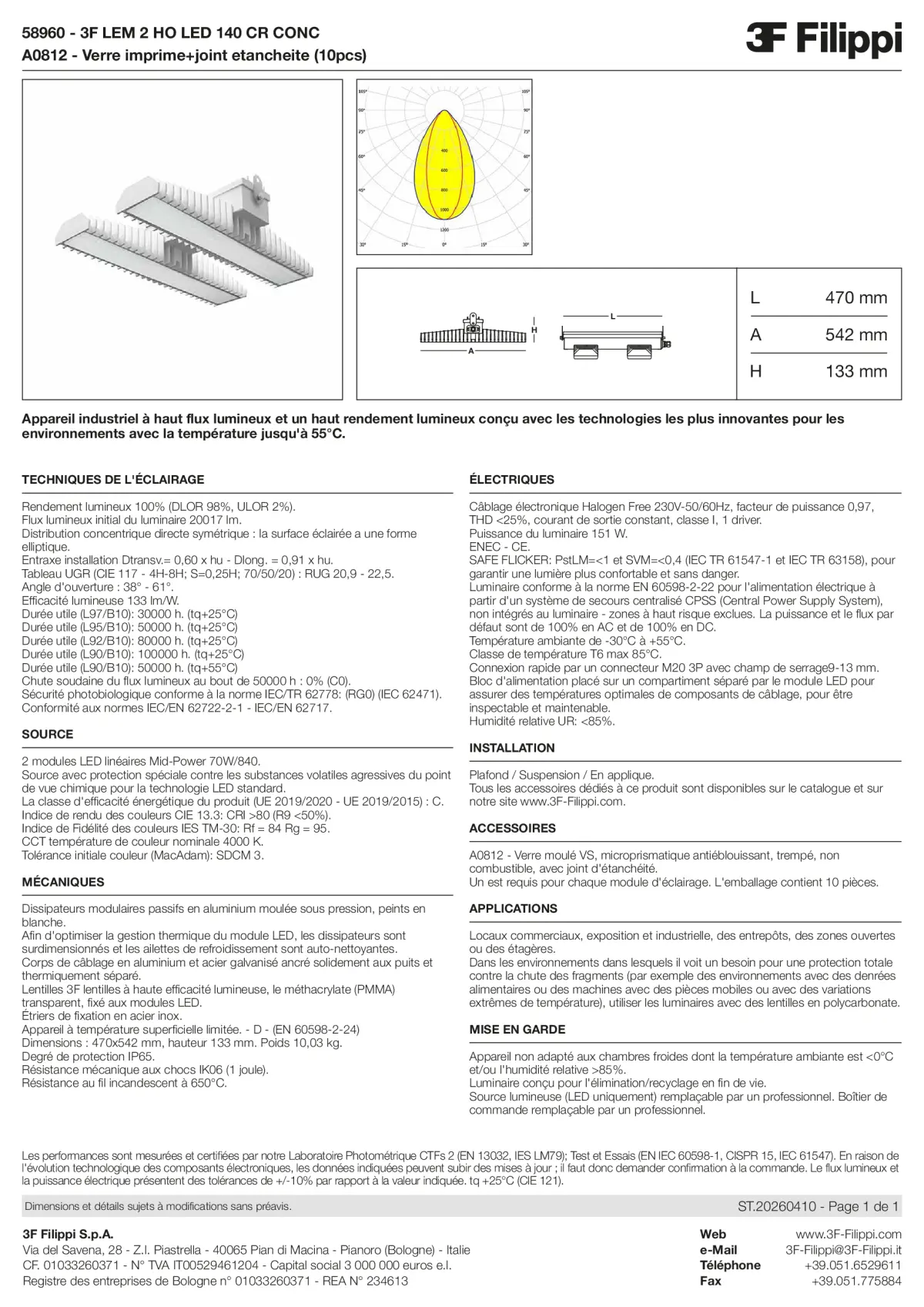 58960+A0812 - 3F LEM 2 HO LED 140 CR CONC + VS - Datasheet - fr