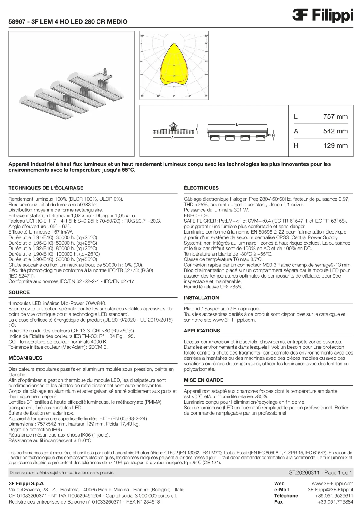 58967 - 3F LEM 4 HO LED 280 CR MEDIO - Datasheet - fr