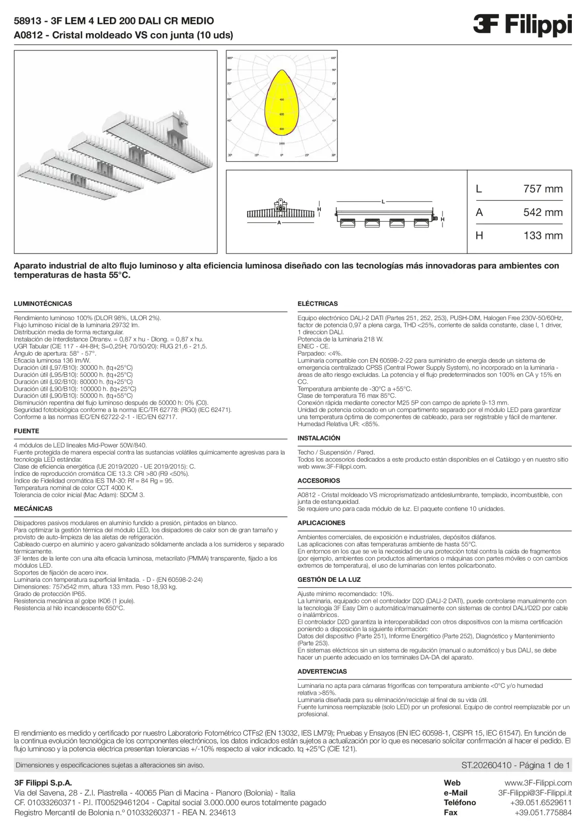 58913+A0812 - 3F LEM 4 LED 200 DALI CR MEDIO + VS - Datasheet - es