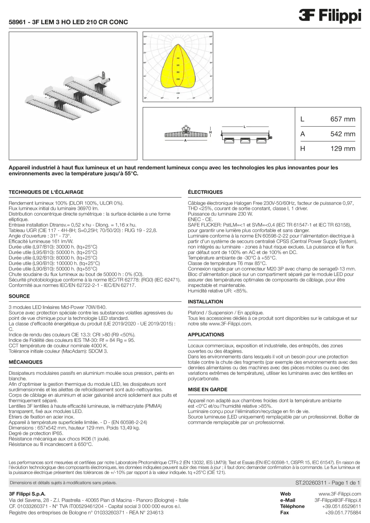 58961 - 3F LEM 3 HO LED 210 CR CONC - Datasheet - fr