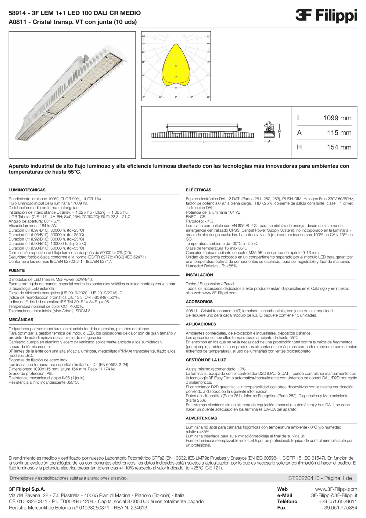 58914+A0811 - 3F LEM 1+1 LED 100 DALI CR MEDIO + VT - Datasheet - es
