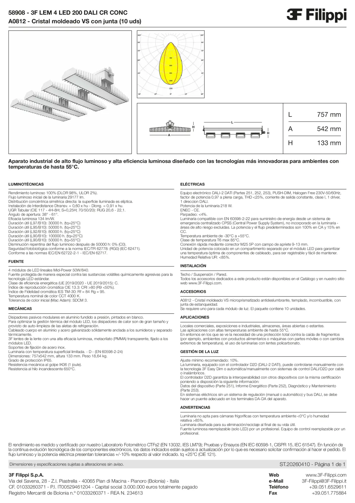 58908+A0812 - 3F LEM 4 LED 200 DALI CR CONC + VS - Datasheet - es