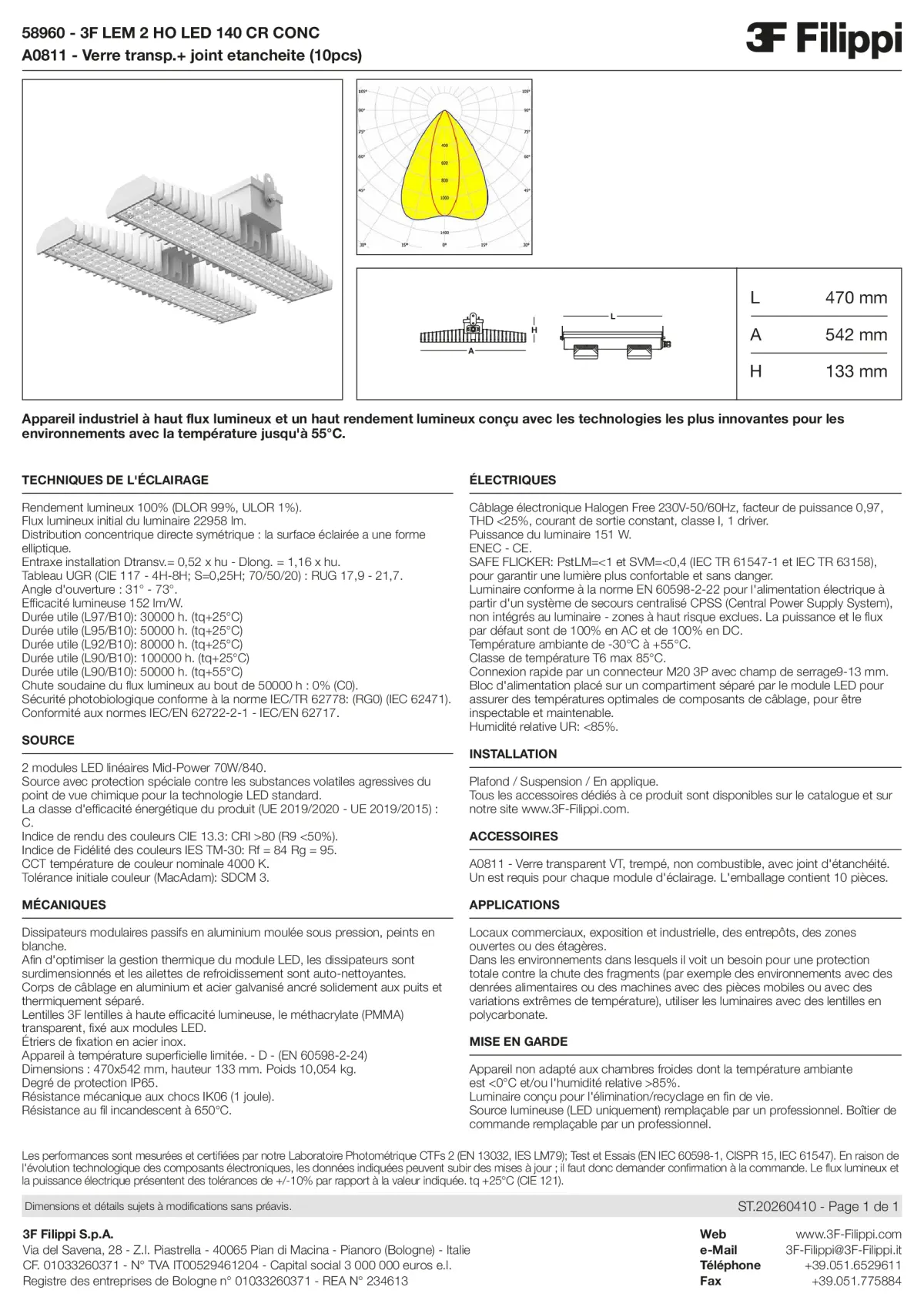 58960+A0811 - 3F LEM 2 HO LED 140 CR CONC + VT - Datasheet - fr