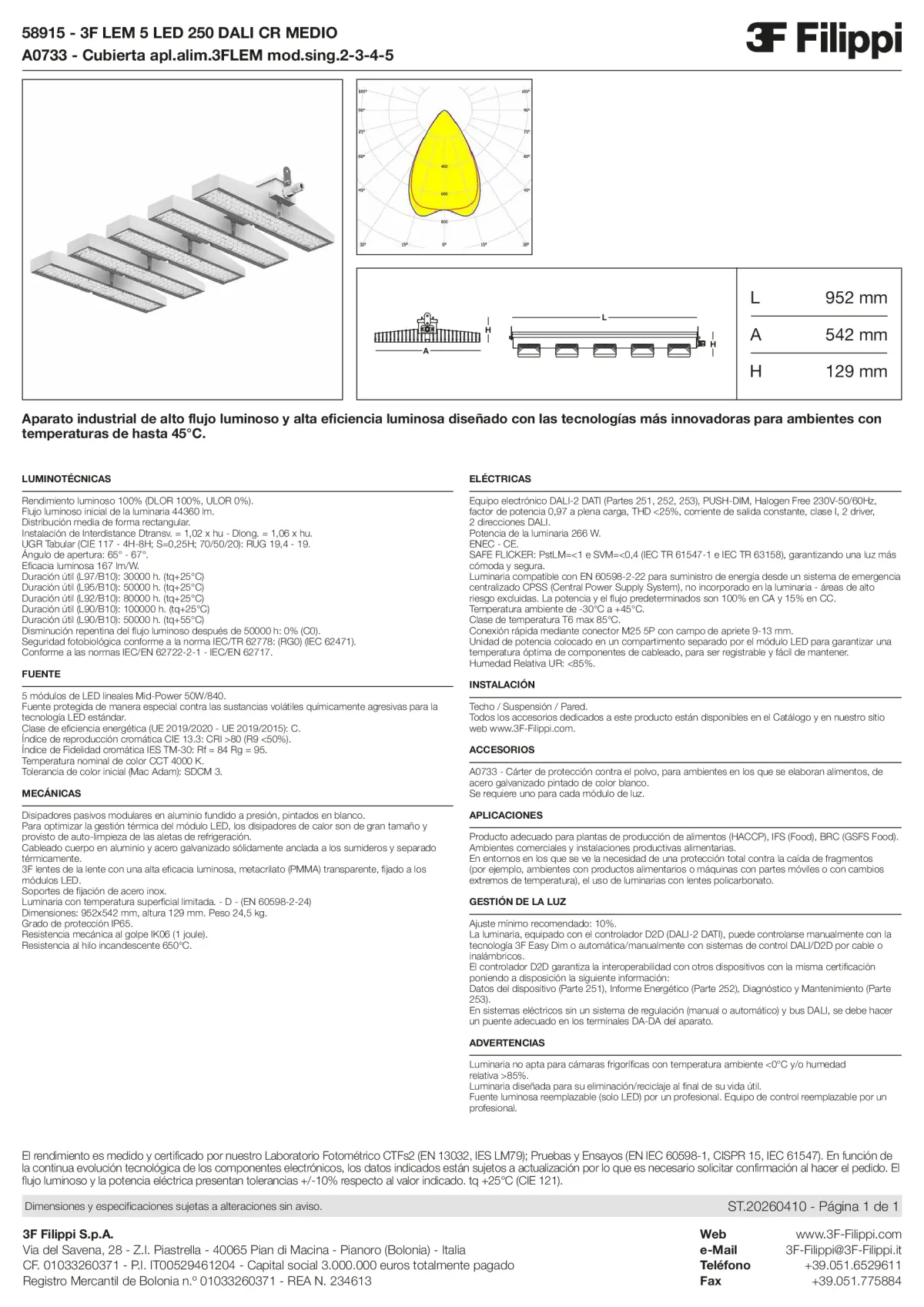 58915+A0733 - 3F LEM 5 LED 250 DALI CR MEDIO + FOOD - Datasheet - es
