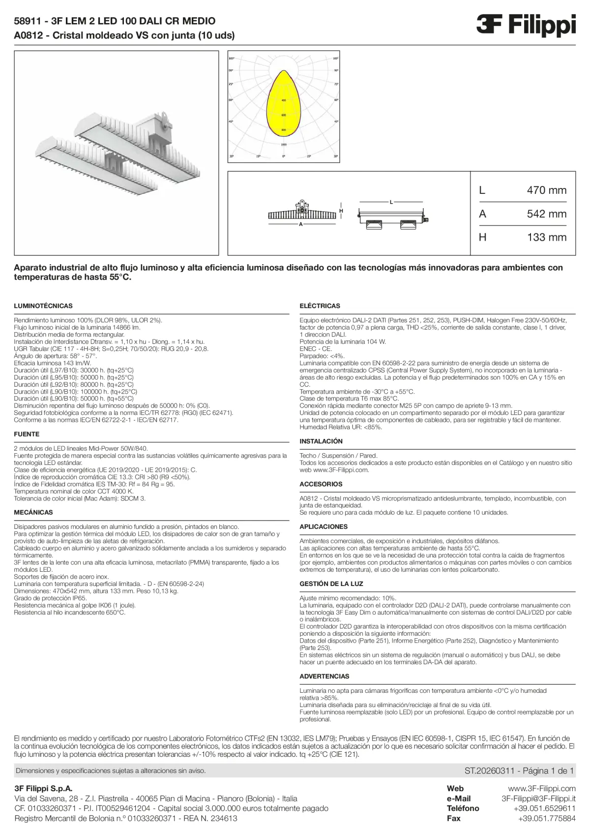 58911+A0812 - 3F LEM 2 LED 100 DALI CR MEDIO + VS - Datasheet - es