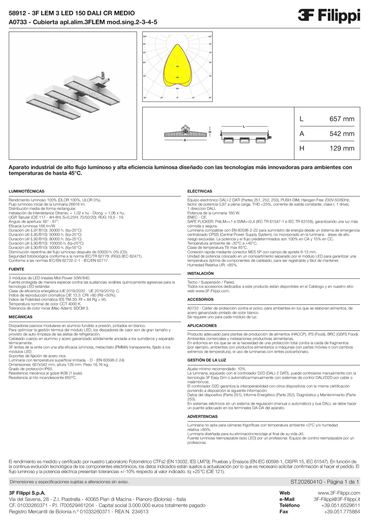 58912+A0733 - 3F LEM 3 LED 150 DALI CR MEDIO + FOOD - Datasheet - es