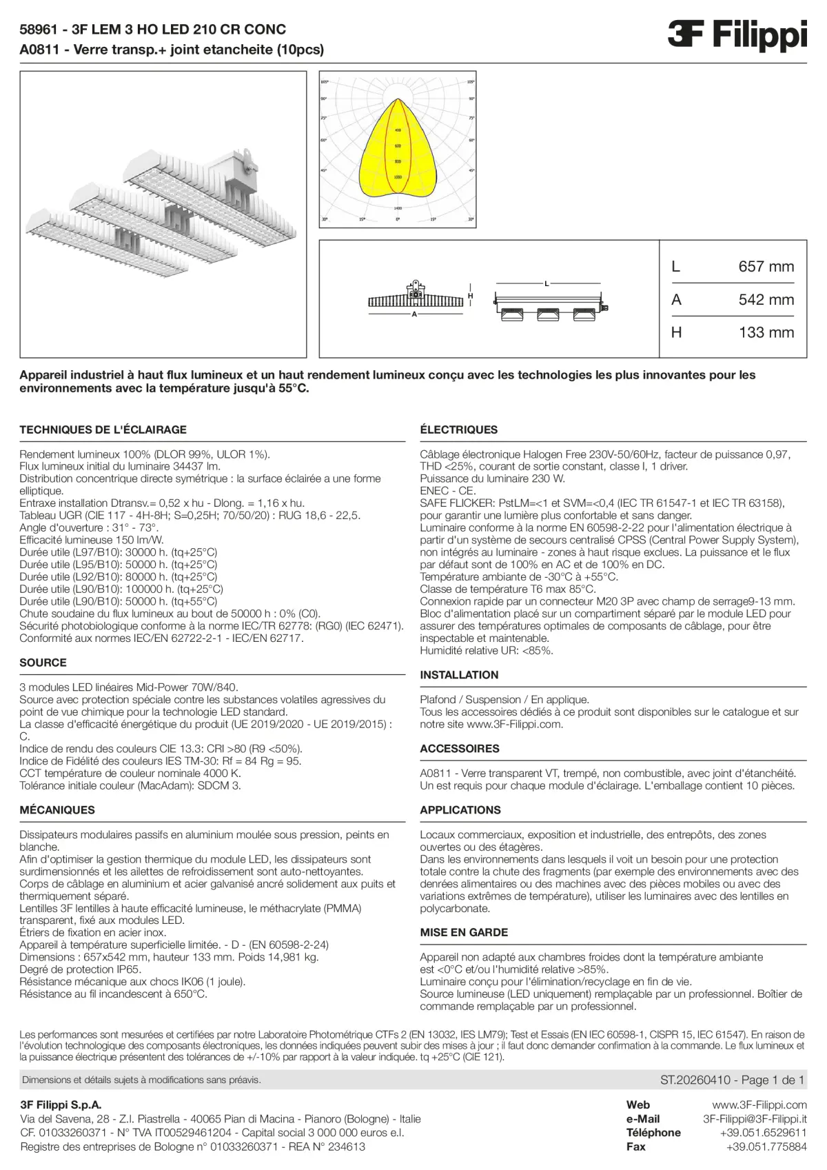 58961+A0811 - 3F LEM 3 HO LED 210 CR CONC + VT - Datasheet - fr