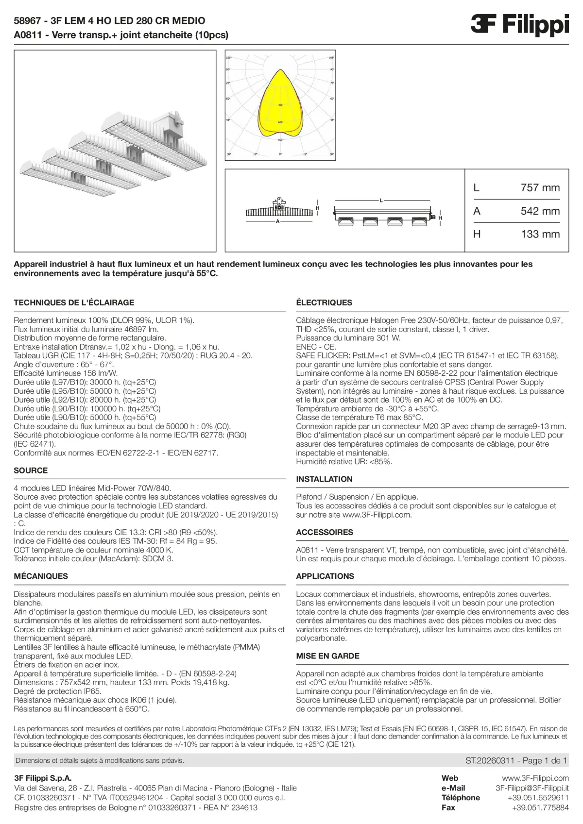 58967+A0811 - 3F LEM 4 HO LED 280 CR MEDIO + VT - Datasheet - fr