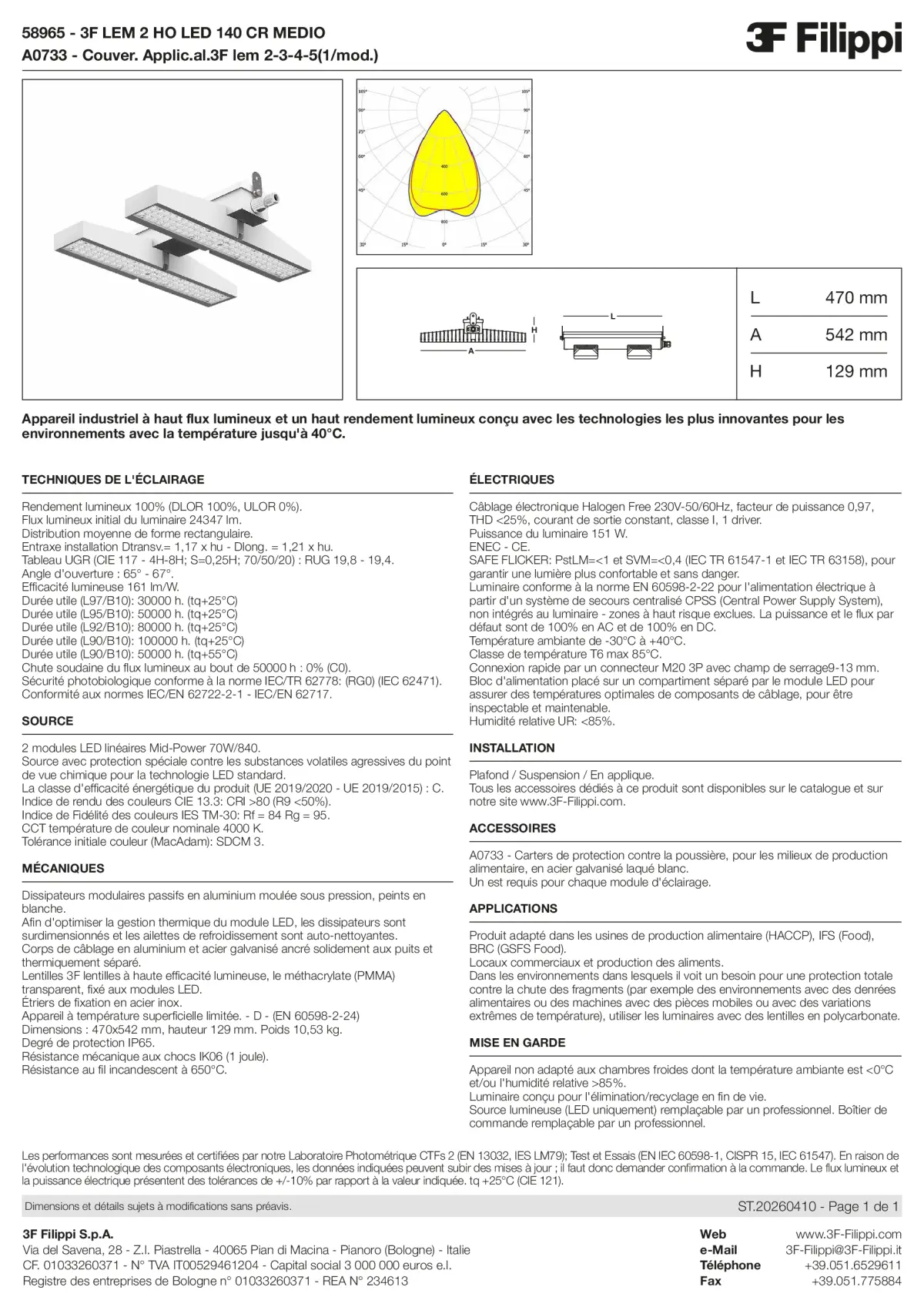 58965+A0733 - 3F LEM 2 HO LED 140 CR MEDIO + FOOD - Datasheet - fr