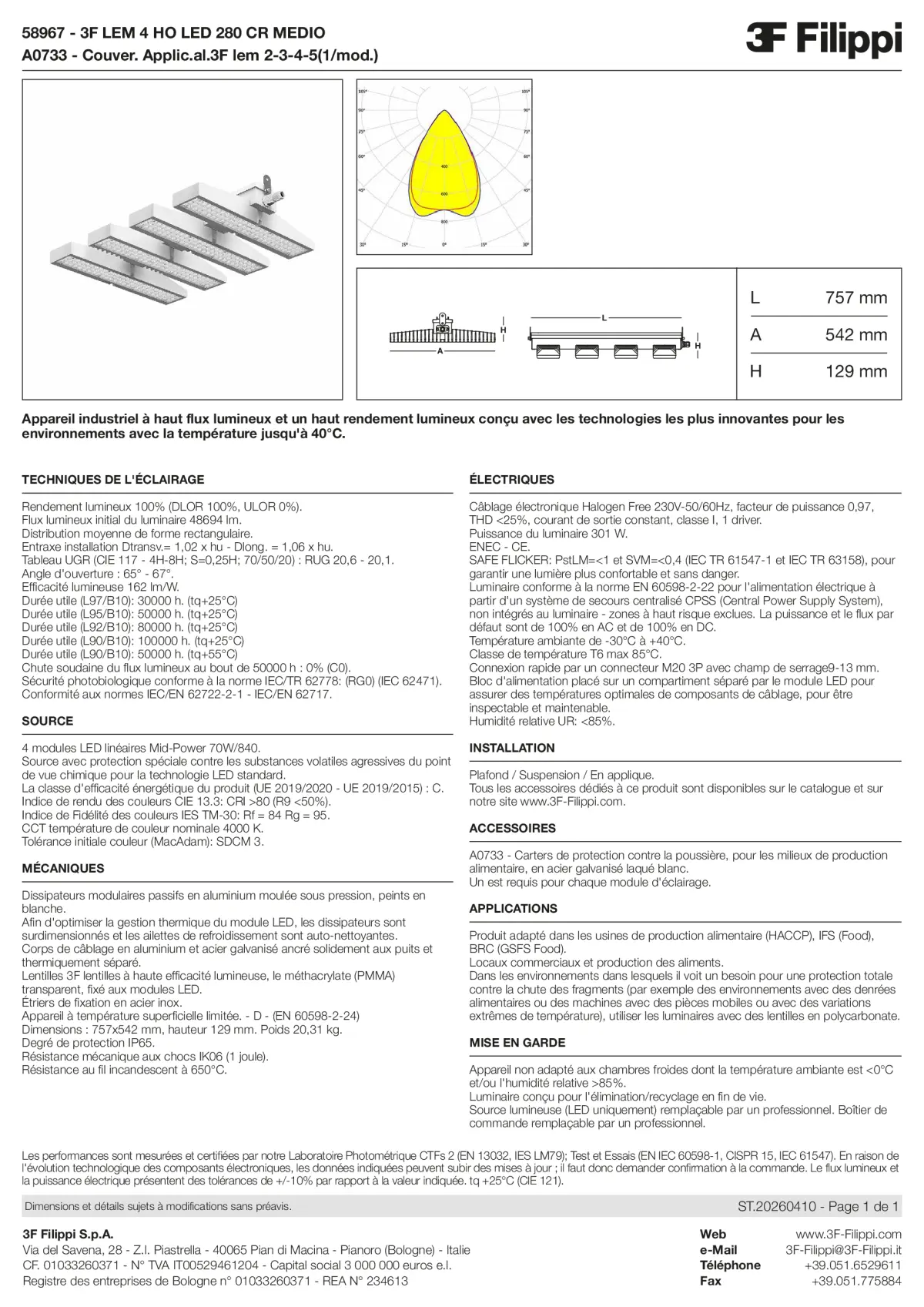 58967+A0733 - 3F LEM 4 HO LED 280 CR MEDIO + FOOD - Datasheet - fr