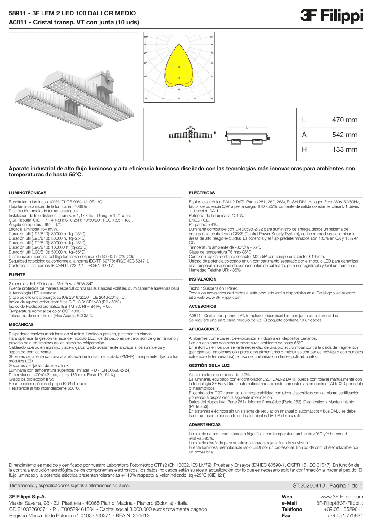 58911+A0811 - 3F LEM 2 LED 100 DALI CR MEDIO + VT - Datasheet - es