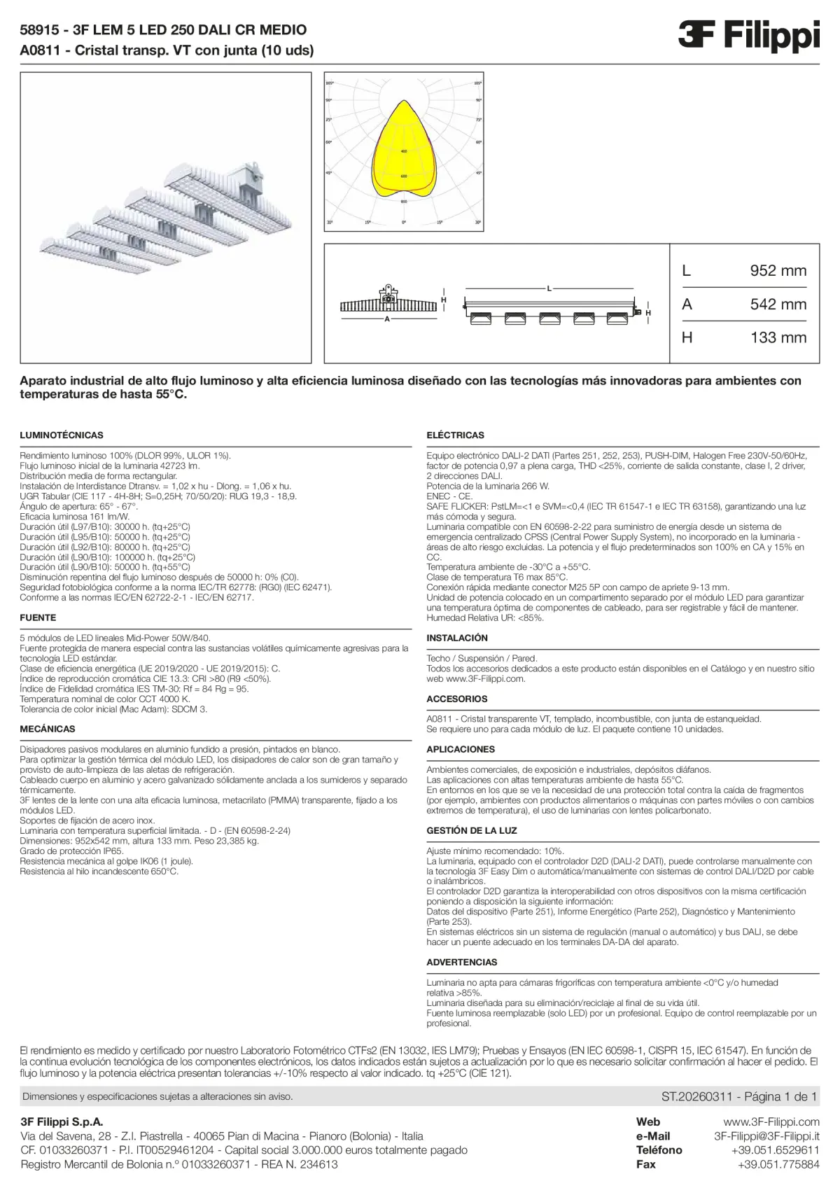 58915+A0811 - 3F LEM 5 LED 250 DALI CR MEDIO + VT - Datasheet - es