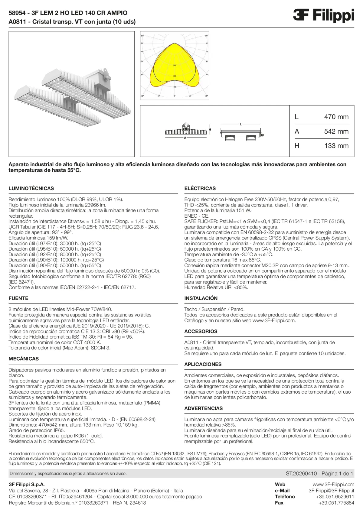 58954+A0811 - 3F LEM 2 HO LED 140 CR AMPIO + VT - Datasheet - es