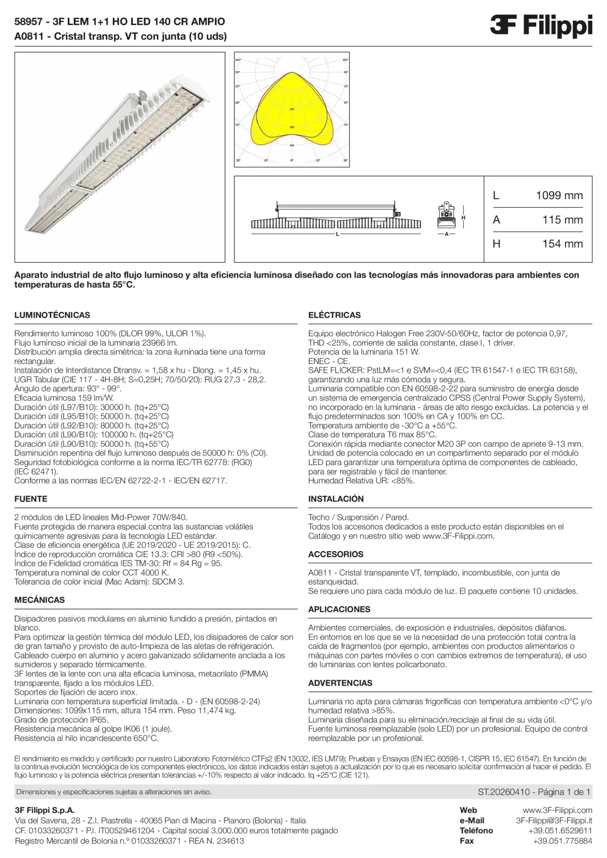 58957+A0811 - 3F LEM 1+1 HO LED 140 CR AMPIO + VT - Datasheet - es
