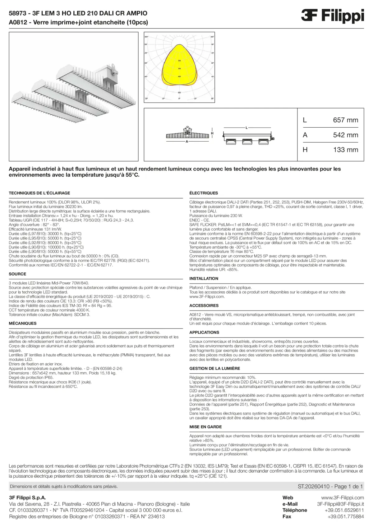 58973+A0812 - 3F LEM 3 HO LED 210 DALI CR AMPIO + VS - Datasheet - fr