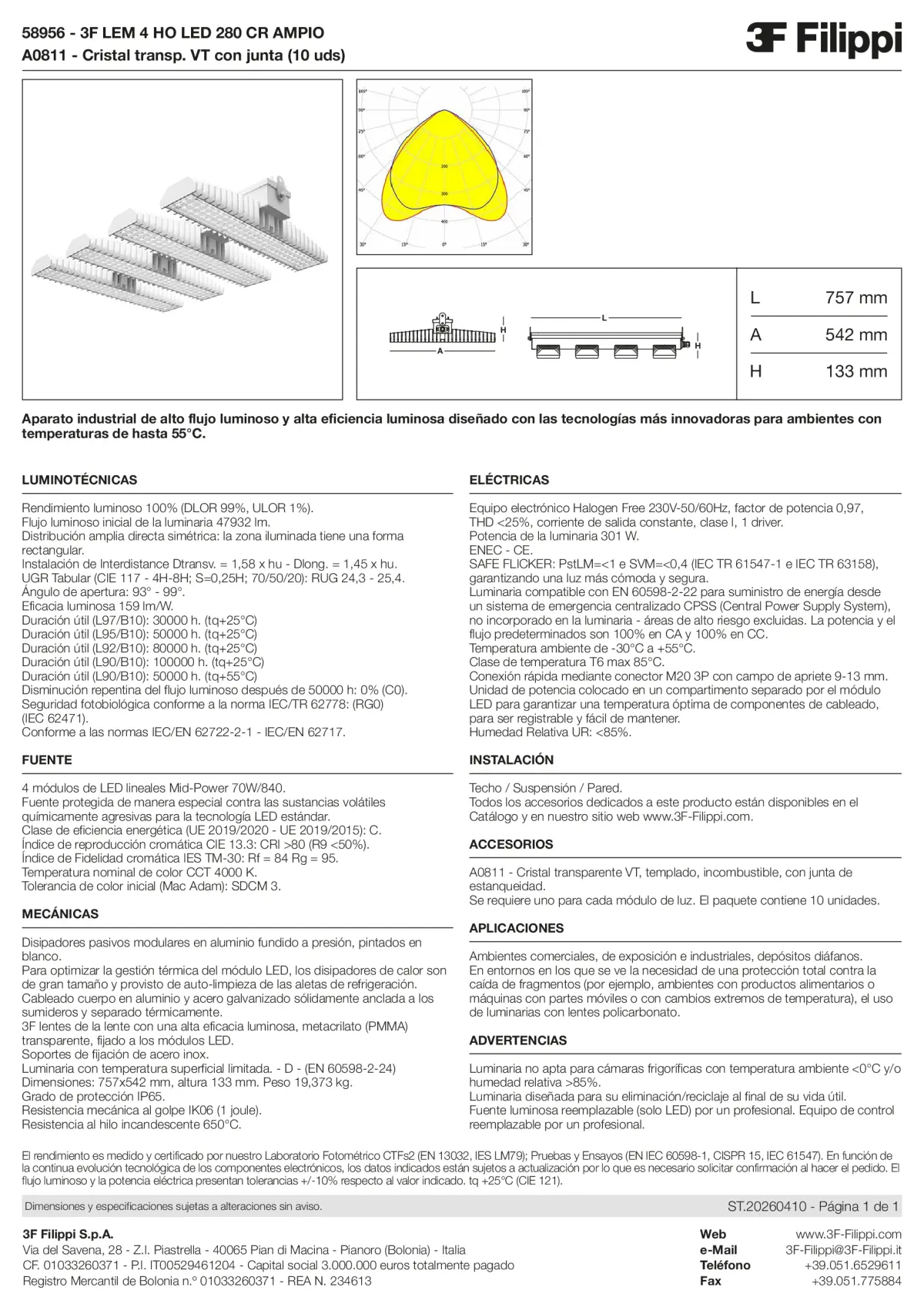 58956+A0811 - 3F LEM 4 HO LED 280 CR AMPIO + VT - Datasheet - es