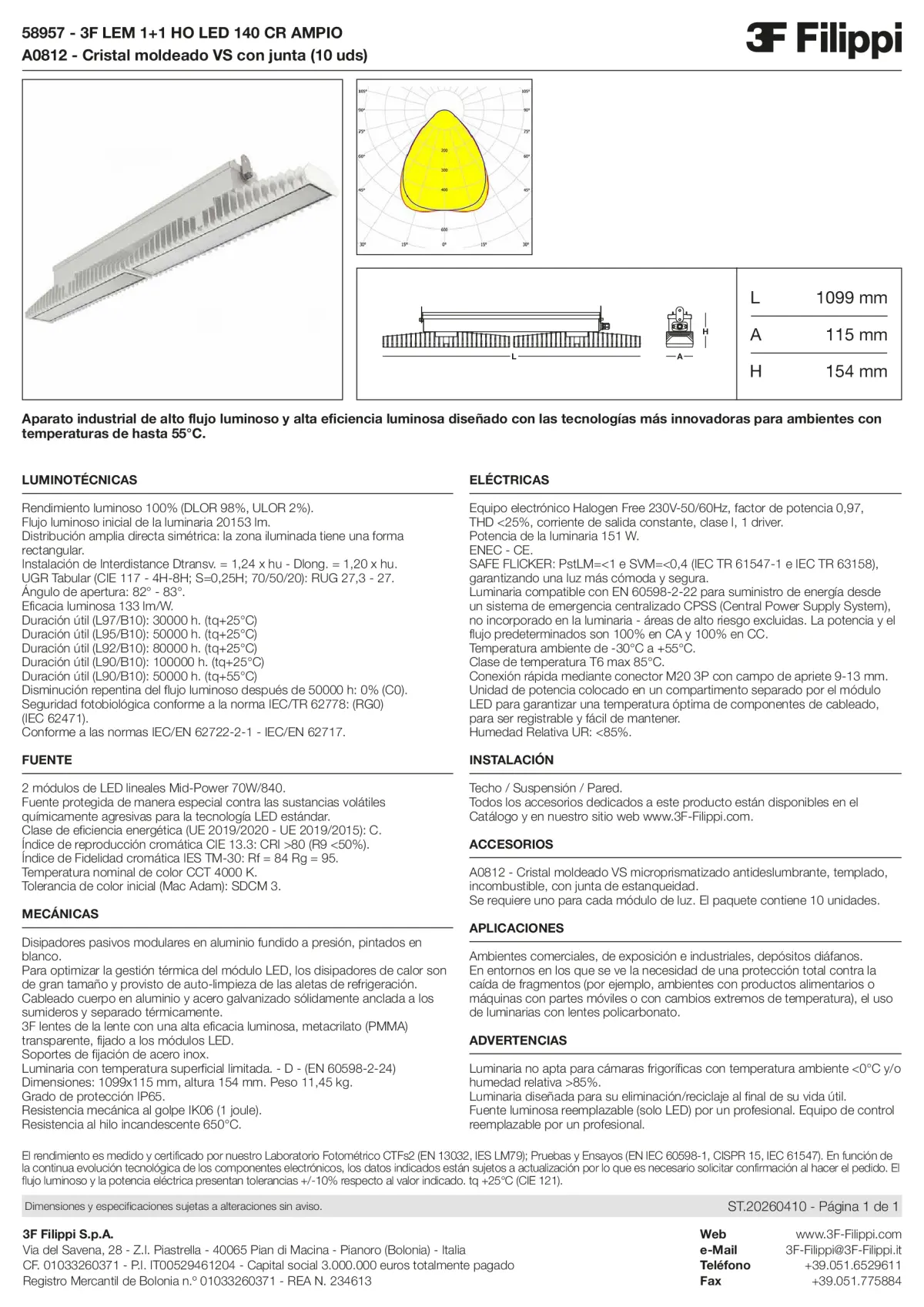58957+A0812 - 3F LEM 1+1 HO LED 140 CR AMPIO + VS - Datasheet - es