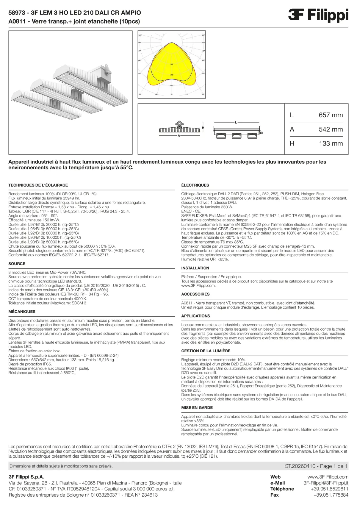 58973+A0811 - 3F LEM 3 HO LED 210 DALI CR AMPIO + VT - Datasheet - fr