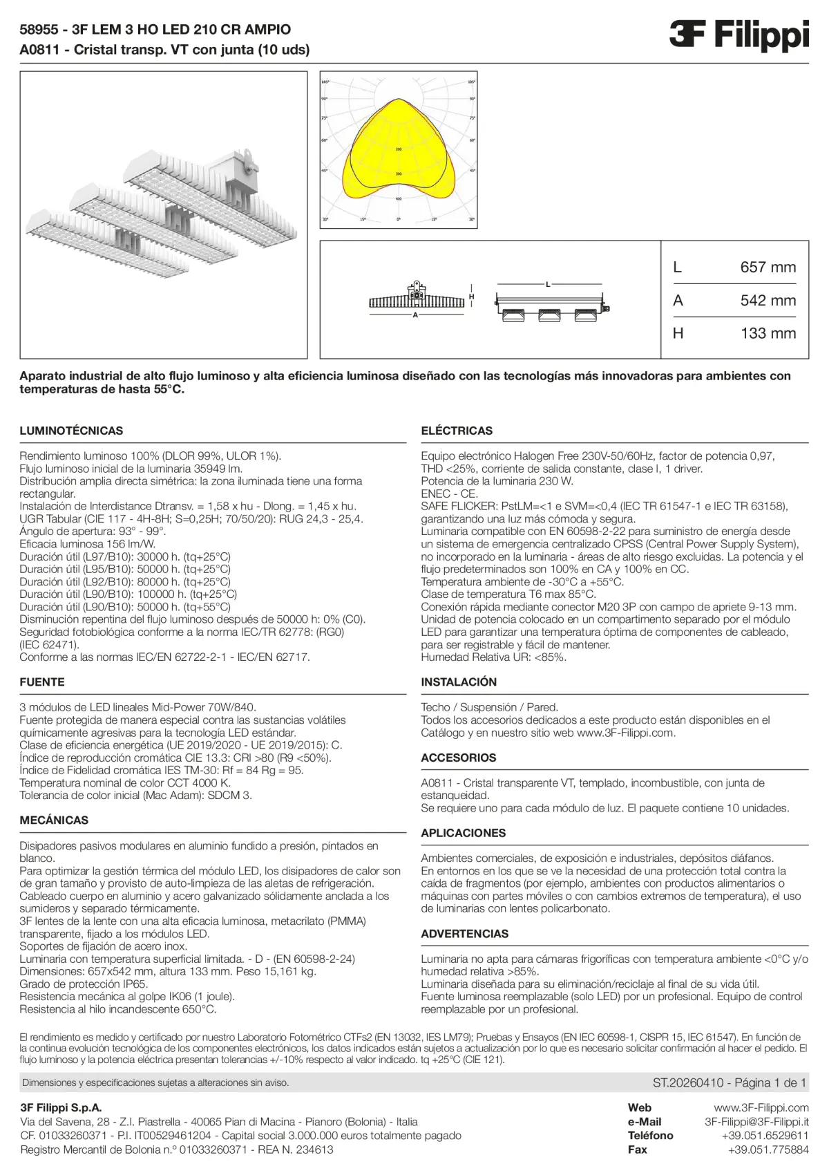 58955+A0811 - 3F LEM 3 HO LED 210 CR AMPIO + VT - Datasheet - es